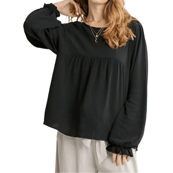 UMGEE linen rayon flowy top black sz women's small NEW - Picture 1 of 8
